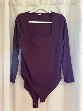Old Navy Plum Ribbed Square Neck Long Sleeve Bodysuit